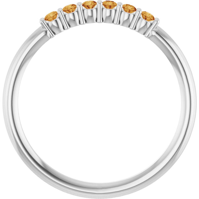 Platinum Round Natural Citrine Accented Stackable Ring - view 12