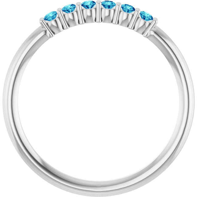 Platinum Round Natural Blue Zircon Accented Stackable Ring - view 12