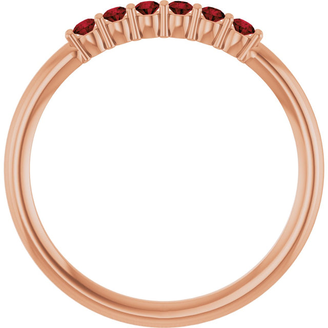14K Gold Round Natural Mozambique Garnet Accented Stackable Ring - Rose Gold - view 12