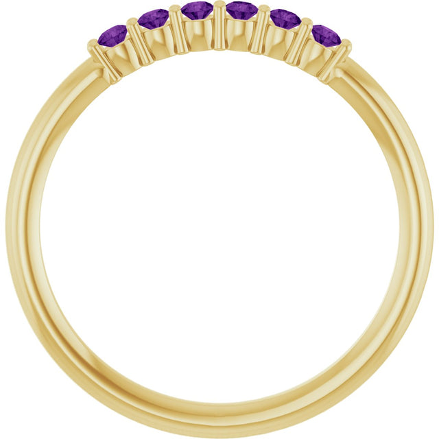 14K Gold Round Natural Amethyst Accented Stackable Ring - Yellow Gold - view 12