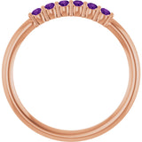 14K Gold Round Natural Amethyst Accented Stackable Ring - Rose Gold - view 12