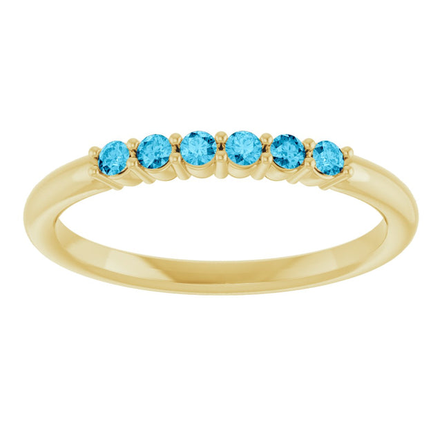 14K Gold Round Natural Aquamarine Accented Stackable Ring - Yellow Gold - view 13