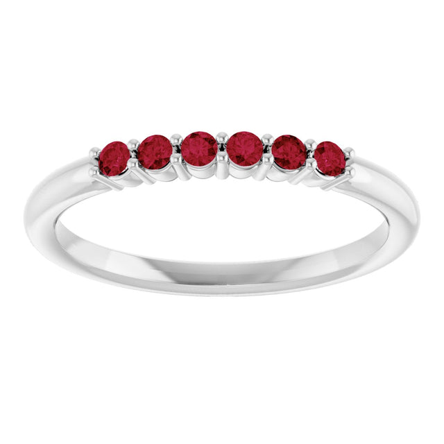 Platinum Round Natural Ruby Accented Stackable Ring - view 13