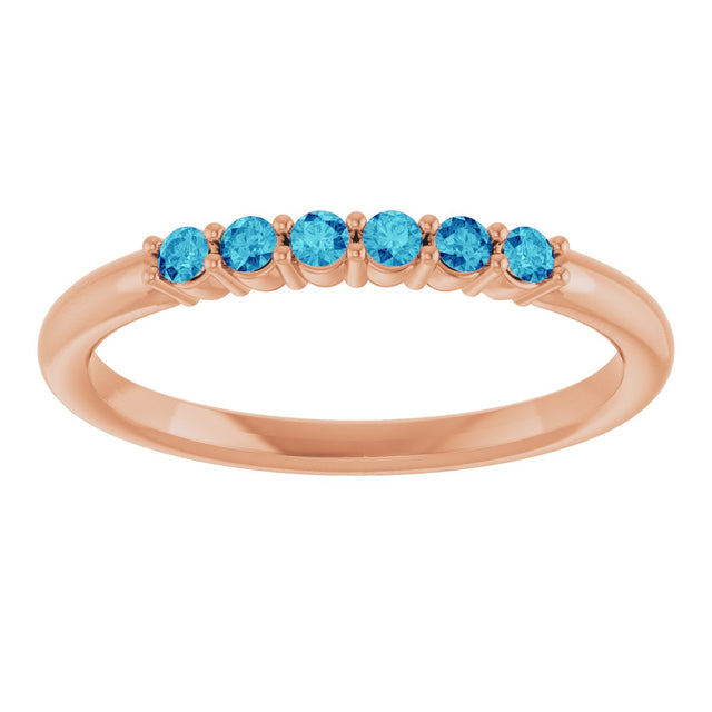 14K Gold Round Natural Blue Zircon Accented Stackable Ring - Rose Gold - view 13