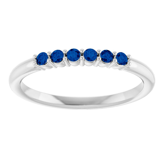 Platinum Round Natural Blue Sapphire Accented Stackable Ring - view 13
