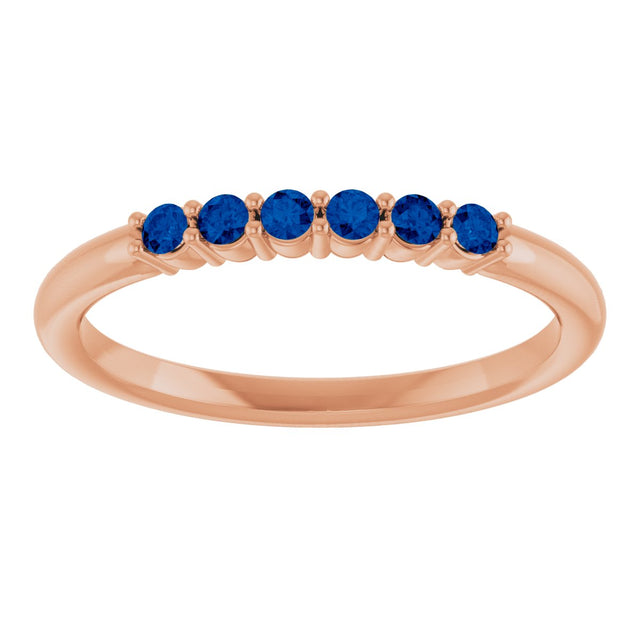 14K Gold Round Natural Blue Sapphire Accented Stackable Ring - Rose Gold - view 13
