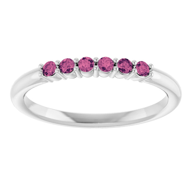 Platinum Round Natural Pink Tourmaline Accented Stackable Ring - view 13