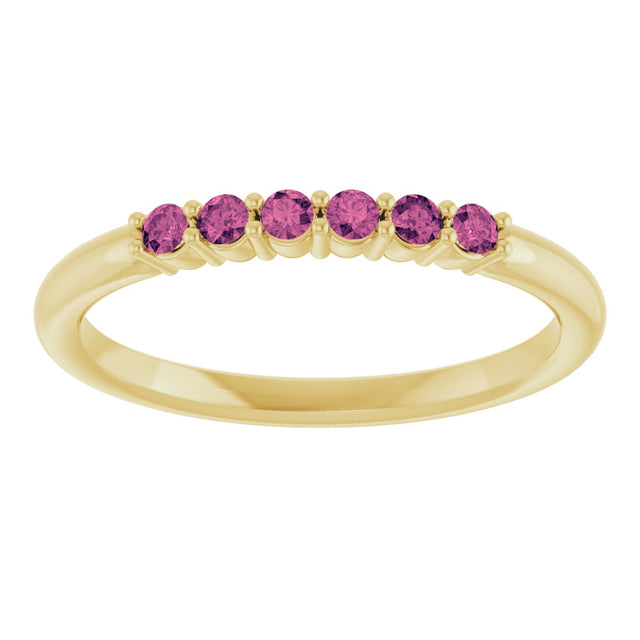 14K Gold Round Natural Pink Tourmaline Accented Stackable Ring - Yellow Gold - view 13