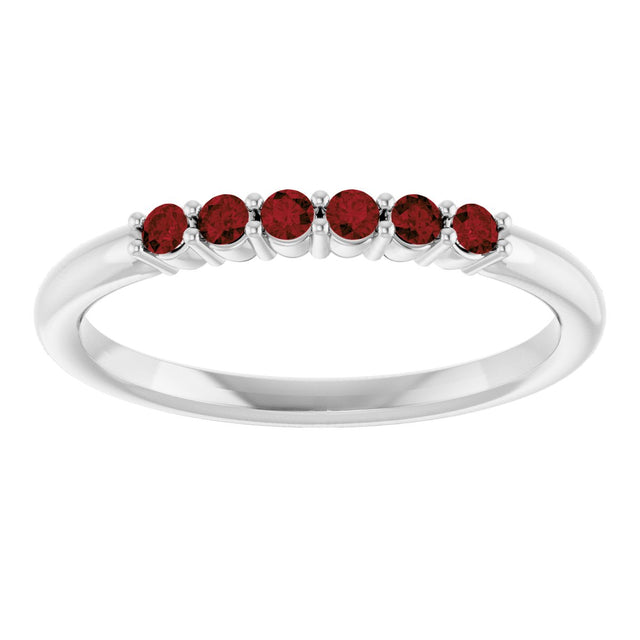 Platinum Round Natural Mozambique Garnet Accented Stackable Ring - view 13