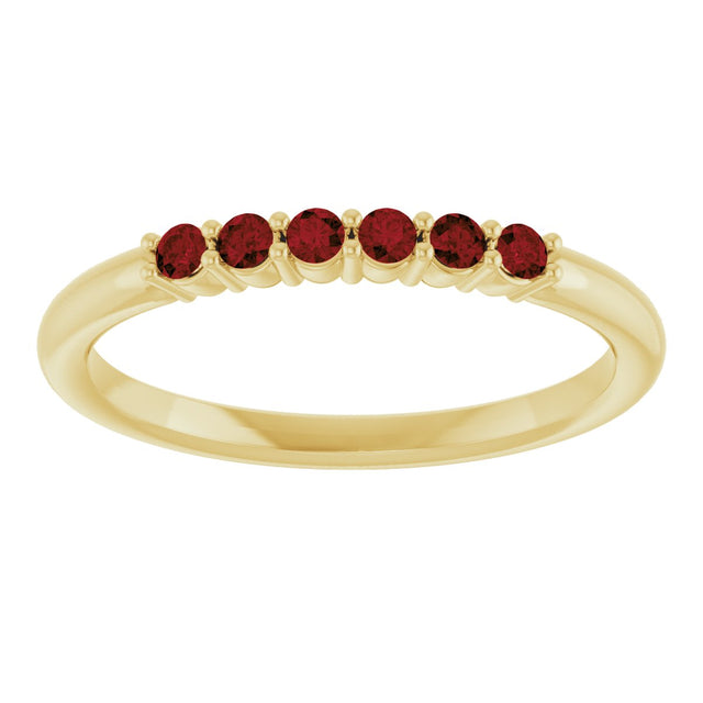 14K Gold Round Natural Mozambique Garnet Accented Stackable Ring - Yellow Gold - view 13