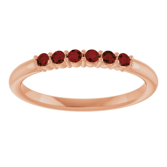 14K Gold Round Natural Mozambique Garnet Accented Stackable Ring - Rose Gold - view 13