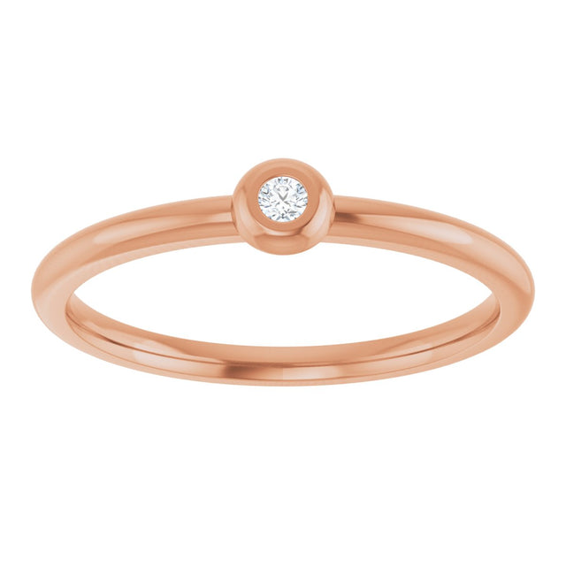 14K Gold Round Natural Diamond Stackable Bezel-Set Ring - Rose Gold - view 8