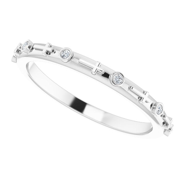 14K Gold Round Natural Diamond Bezel-Set Cross Ring - White Gold - view 15