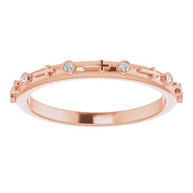 14K Gold Round Natural Diamond Bezel-Set Cross Ring - Rose Gold - view 13
