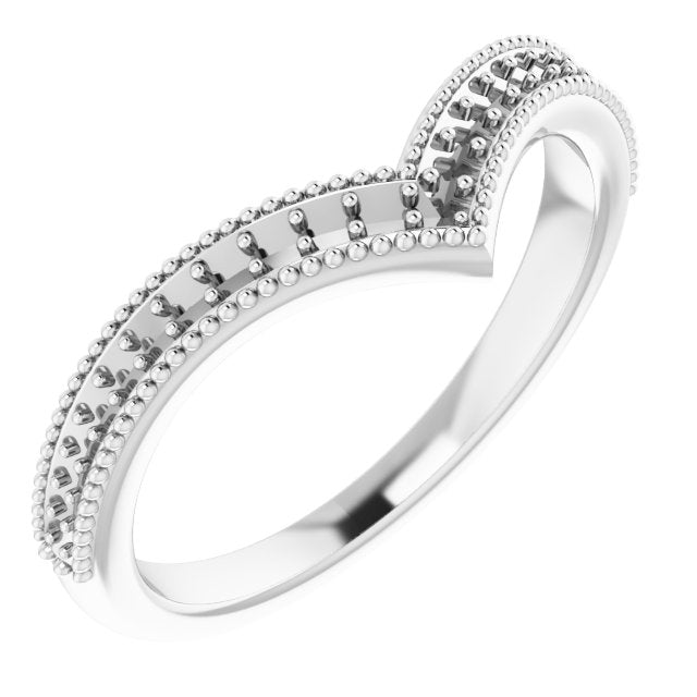 Platinum Round Natural Diamond Accented Stackable V Ring - view 7