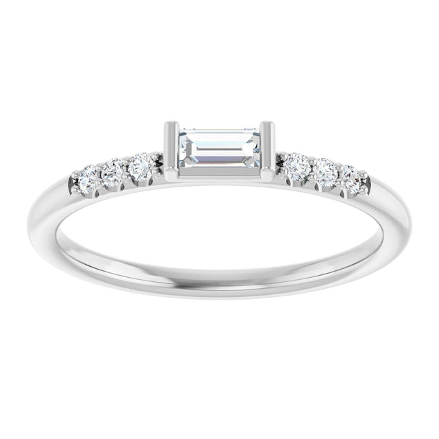 Platinum Straight Baguette Natural Diamond Stackable Accented Ring - view 8