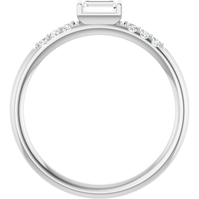 Platinum Straight Baguette Natural Diamond Stackable Accented Ring - view 7