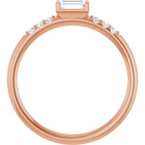 14K Gold Straight Baguette Natural Diamond Stackable Accented Ring - Rose Gold - view 7