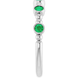 14K Gold Round Lab-Grown Emerald Stackable Bead Ring – 2.5mm Stones - White Gold - view 14