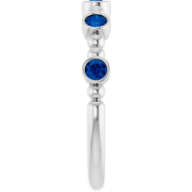 Platinum Round Natural Blue Sapphire Stackable Bead Ring – 2.5mm Stones - view 14