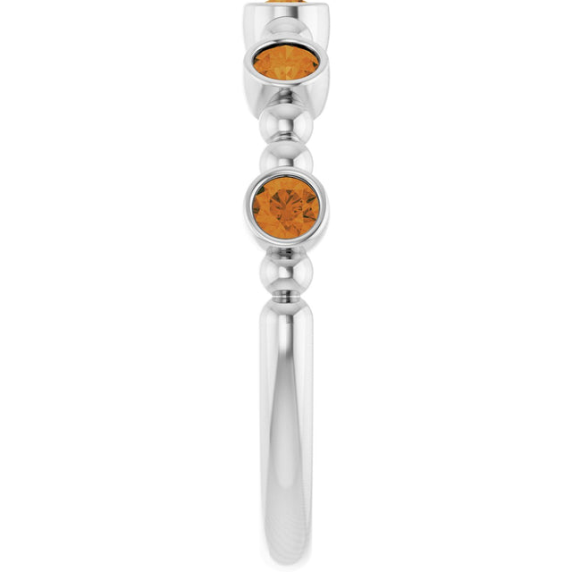 Platinum Round Natural Citrine Stackable Bead Ring – 2.5mm Stones - view 14