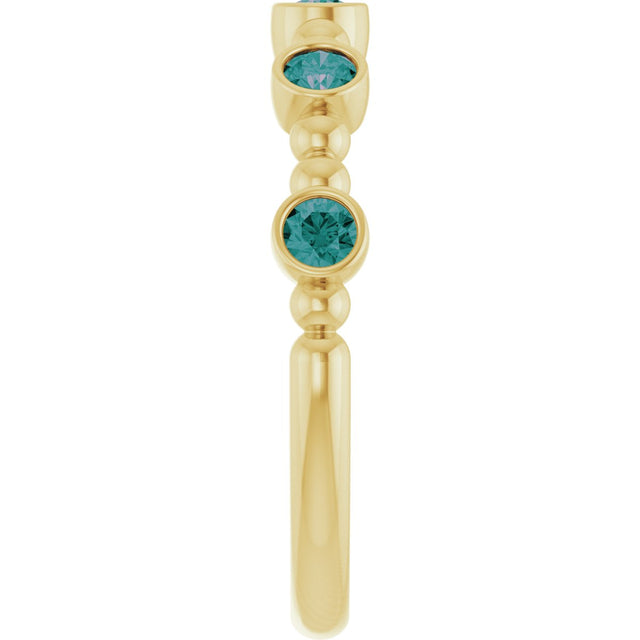14K Gold Round Natural Alexandrite Stackable Bead Ring – 2.5mm Stones - Yellow Gold - view 14