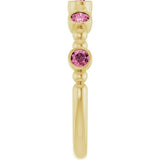 14K Gold Round Natural Pink Tourmaline Stackable Bead Ring – 2.5mm Stones - Yellow Gold - view 14