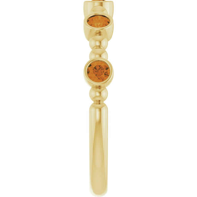 14K Gold Round Natural Citrine Stackable Bead Ring – 2.5mm Stones - Yellow Gold - view 14