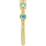 14K Gold Round Natural Blue Zircon Stackable Bead Ring – 2.5mm Stones - Yellow Gold - view 14