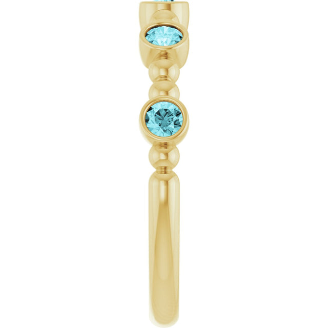 14K Gold Round Natural Blue Zircon Stackable Bead Ring – 2.5mm Stones - Yellow Gold - view 14