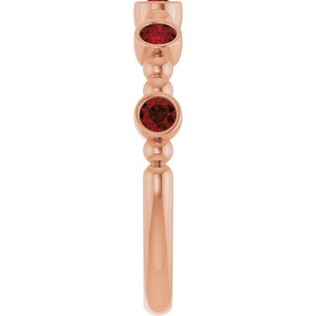 14K Gold Round Natural Mozambique Garnet Stackable Bead Ring – 2.5mm Stones - Rose Gold - view 14