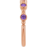 14K Gold Round Natural Amethyst Stackable Bead Ring – 2.5mm Stones - Rose Gold - view 14