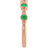 14K Gold Round Lab-Grown Emerald Stackable Bead Ring – 2.5mm Stones - Rose Gold - view 14