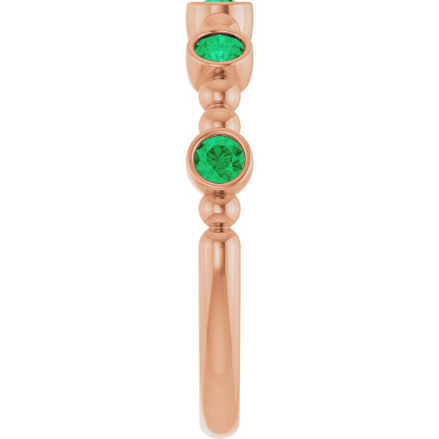 14K Gold Round Lab-Grown Emerald Stackable Bead Ring – 2.5mm Stones - Rose Gold - view 14