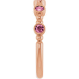 14K Gold Round Natural Pink Tourmaline Stackable Bead Ring – 2.5mm Stones - Rose Gold - view 14