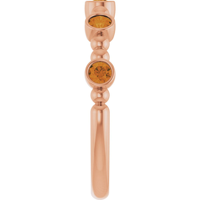14K Gold Round Natural Citrine Stackable Bead Ring – 2.5mm Stones - Rose Gold - view 14