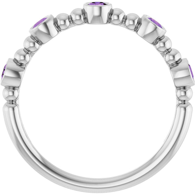 Platinum Round Natural Amethyst Stackable Bead Ring – 2.5mm Stones - view 12
