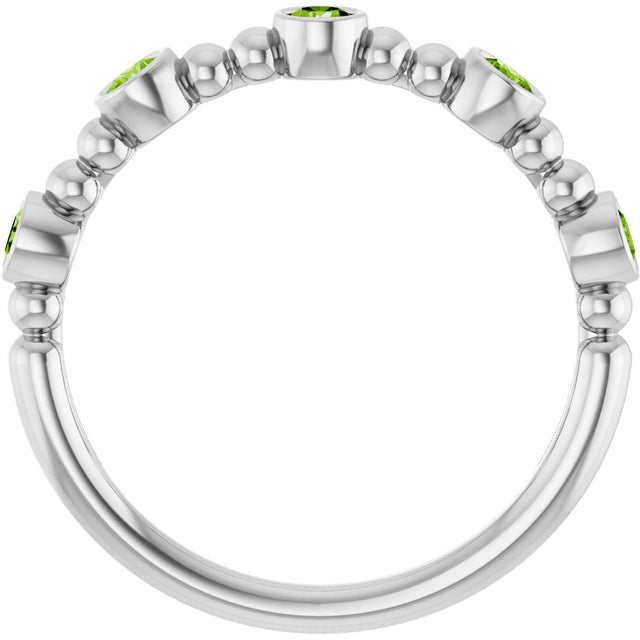 Platinum Round Natural Peridot Stackable Bead Ring – 2.5mm Stones - view 12