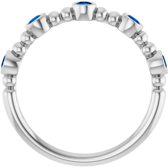 Platinum Round Lab-Grown Blue Sapphire Stackable Bead Ring - view 12