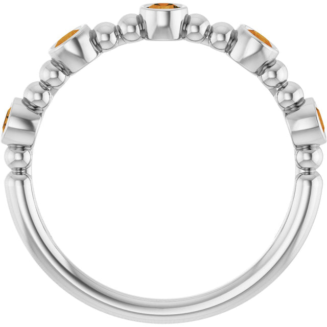 Platinum Round Natural Citrine Stackable Bead Ring – 2.5mm Stones - view 12