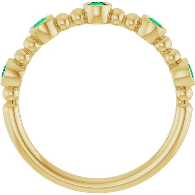 14K Gold Round Lab-Grown Emerald Stackable Bead Ring – 2.5mm Stones - Yellow Gold - view 12