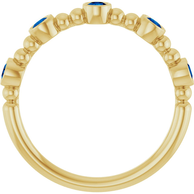 14K Gold Round Natural Blue Sapphire Stackable Bead Ring – 2.5mm Stones - Yellow Gold - view 12