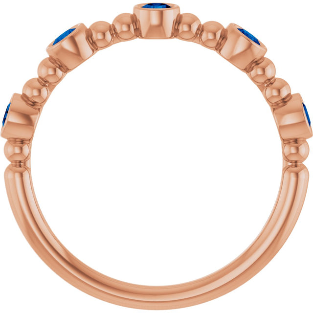 14K Gold Round Lab-Grown Blue Sapphire Stackable Bead Ring - Rose Gold - view 12