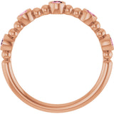 14K Gold Round Natural Pink Tourmaline Stackable Bead Ring – 2.5mm Stones - Rose Gold - view 12