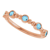 14K Gold Round Natural Aquamarine Stackable Bead Ring – 2.5mm Stones - Rose Gold - view 15