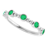 Platinum Round Lab-Grown Emerald Stackable Bead Ring – 2.5mm Stones - view 15