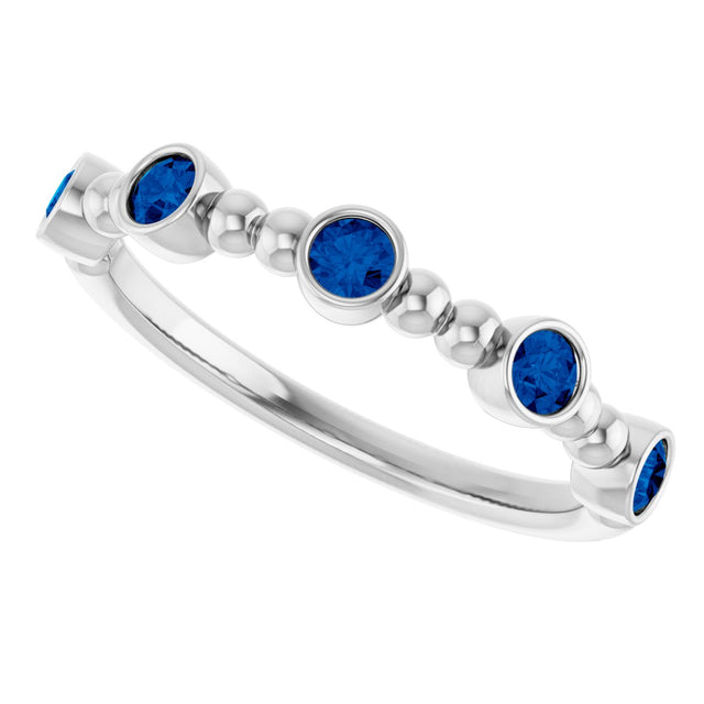 Platinum Round Natural Blue Sapphire Stackable Bead Ring – 2.5mm Stones - view 15