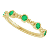 14K Gold Round Lab-Grown Emerald Stackable Bead Ring – 2.5mm Stones - Yellow Gold - view 15