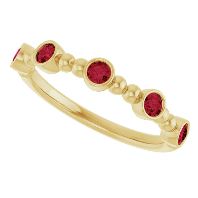 14K Gold Round Natural Ruby Stackable Bead Ring – 2.5mm Stones - Yellow Gold - view 15