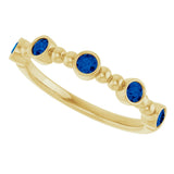 14K Gold Round Lab-Grown Blue Sapphire Stackable Bead Ring - Yellow Gold - view 15